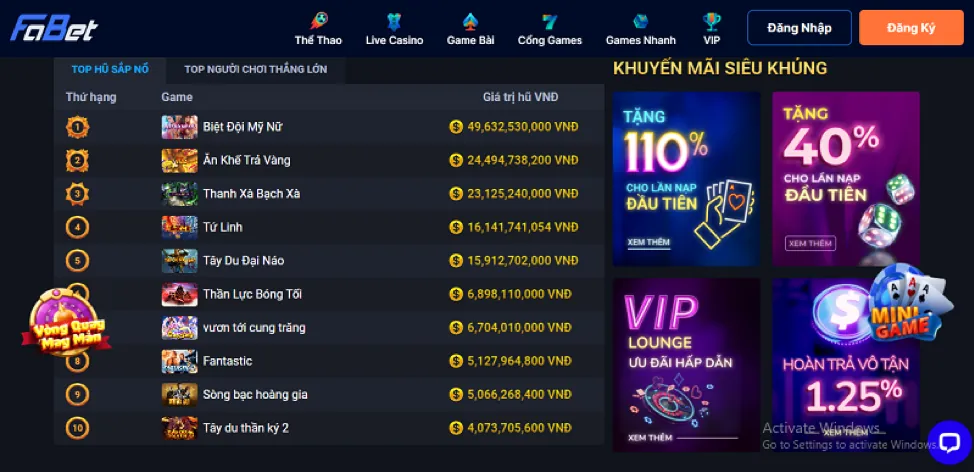 Khuyến mãi hấp dẫn cho người chơi Slots tại FUB88 Nhà Cái